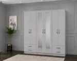 Luxury 6 Door Mirrored Wardrobe with Generous Storage Space | Premium Modern Bedroom Wardrobe with Drawers and Internal Shelves