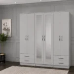 Luxury 6 Door Mirrored Wardrobe with Generous Storage Space | Premium Modern Bedroom Wardrobe with Drawers and Internal Shelves