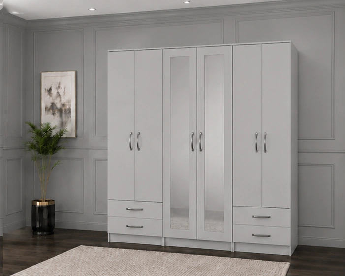 Classic 6 Door Wardrobe – Spacious & Durable Bedroom Cabinet Luxury 6 Door Mirrored Wardrobe with Generous Storage Space | Premium Modern Bedroom Wardrobe with Drawers and Internal Shelves - Image 1