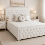 Pure White Hilton King Size Bed – Premium Upholstered Frame & Comfortable Mattress
