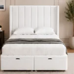 Pearl White Double Storage Bed –Stylish Ottoman Design with Padded Headboard