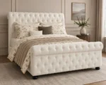 Contemporary White Velvet Emperor Bed - Elegant White Emperor Bed with Mattress - Image 2