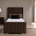 Coffee Brown Single Panel Bed – Contemporary 3ft Frame with Elegant Vertical Padding