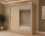 Modern Sliding Wardrobe with Full-Length Mirror – Elegant & Spacious Bedroom Storage Cabinet with 2 Smooth Sliding Doors, Hanging Rails and Multiple Shelves - Image 2