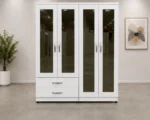 Premium 4 Door Wardrobe with 4 Mirror Panels and 2 Spacious Storage Drawers for Bedroom