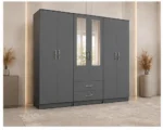 Elegant Contemporary Wardrobe with Six Doors and Mirrored Panels - Image 2