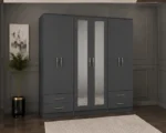 Premium 6 Door Mirrored Wardrobe with Large Storage Capacity and Smooth Drawers | Elegant Modern Bedroom Wardrobe with Full-Length Mirrors and Organised Storage - Image 5