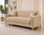 Luxury Turkish Sofa – Beige Fluted 3 Seater Sofa with Gold Accents - Image 3