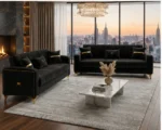 Luxury Black Velvet Sofa Set – Modern Gold Accent Sofa - Premium Plush Velvet Upholstery - Image 4