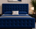 Royal Navy Tufted Bed with Mattress – Luxury Upholstered Double Bed 160×200 cm / 4ft 6in