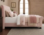 Classic Soft Pink Luxury Sleigh Bed Frame - Double 4ft6 Velvet Bed - Image 3