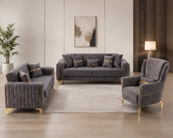 ALTUS Luxury Turkish Sofa Bed with Storage – Premium Velvet Modern Design with Extra Foam and Metal Feet | 3+2+1 Seater Sofa Set