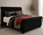 Black Velvet Sleigh King Size Bed - 160 × 200 cm Upholstered Bed