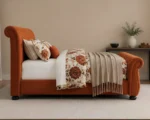 Contemporary Orange Velvet Sleigh Bed - Double 4ft6 Bed Frame - Image 3