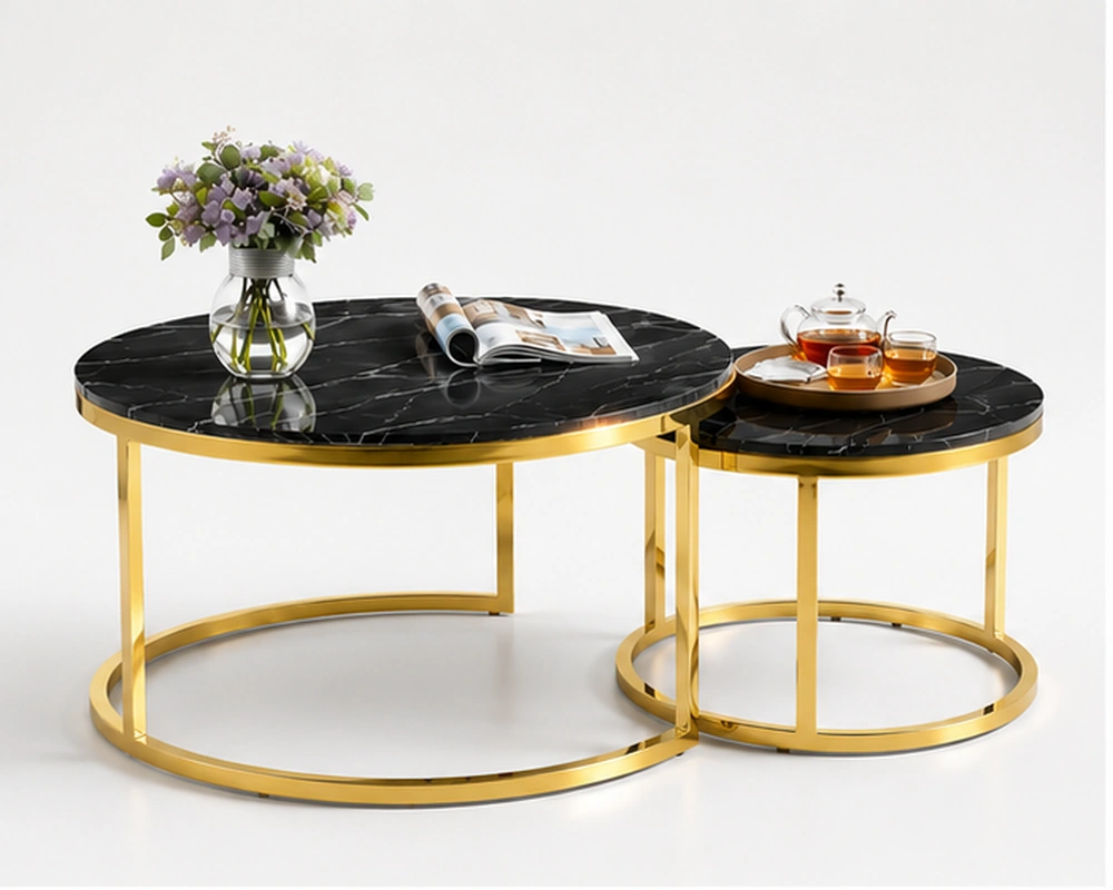 Contemporary Marble Effect Coffee Table Set Elegant Designer Coffee Table – Premium Modern Living Room Centre Table - Image 1