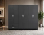 Charcoal Grey 6 Door Wardrobe with Drawers – Contemporary Bedroom Storage