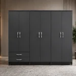 Charcoal Grey 6 Door Wardrobe with Drawers – Contemporary Bedroom Storage