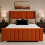 Autumn Orange Double Panel Bed – Refined 4ft 6in Upholstered Frame with Stylish Matching Footboard