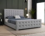 Modern Silver Grey Upholstered Bed-Elegant Button Tufted Upholstered Double Bed - Image 2