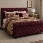 Luxury Burgundy King Size Sleigh Bed (5ft) – Button Tufted Bed Frame