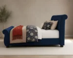 Designer Blue Upholstered Sleigh Double Bed - Premium Bed Frame - Image 2