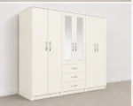 Modern 6 Door White Wardrobe with 3 Drawers & 2 Mirrors –  Stylish Bedroom Wardrobe