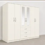 Modern 6 Door White Wardrobe with 3 Drawers & 2 Mirrors –  Stylish Bedroom Wardrobe