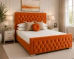 Vibrant Orange Hilton King Size Bed – Elegant Upholstered Frame & Mattress-King size Bed 180*200cm