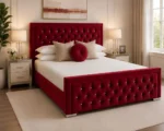Crimson Red Hilton 5ft King Bed – Elegant Tufted Headboard with Mattress