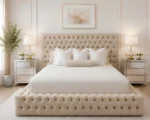 Stylish Cream Button-Tufted Double Bed – Complete with Mattress