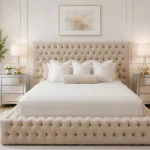 Stylish Cream Button-Tufted Double Bed – Complete with Mattress