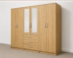 Modern 6 Door Oak Colour Wardrobe with 3 Drawers & 2 Mirrors  –  Bedroom Storage Cabinet - Image 4