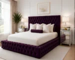Purple Velvet Double Bed with Mattress-Royal Purple Double Bed with Mattress – 4ft6 - Image 2