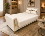 Luxury Turkish Sofa Bed – Cream Colure 3 Seater Sofa Bed with Gold Accents