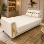 Luxury Turkish Sofa Bed – Cream Colure 3 Seater Sofa Bed with Gold Accents
