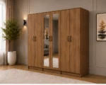 Modern Natural Wood 6 Door Wardrobe with 2 Mirrors Spacious Bedroom Storage - Custom Colours & Sizes Available - Image 4