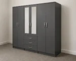6 Door  black Wardrobe with 3 Drawers & Double Mirrors –  Modern Bedroom Storage Cabinet - Image 4