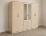 6 Door  Wardrobe with 3 Drawers & Double Mirrors  –  Modern Bedroom Storage Cabinet