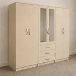 6 Door  Wardrobe with 3 Drawers & Double Mirrors  –  Modern Bedroom Storage Cabinet