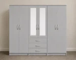 6 Door Light Grey Wardrobe with 3 Drawers & Double Mirrors – Modern Bedroom Storage Cabinet - Image 2