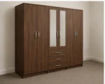 6 Door Wooden Wardrobe with 3 Drawers & Double Mirrors  –   Bedroom Storage Cabinet