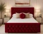Crimson Red Hilton 5ft King Bed – Elegant Tufted Headboard with Mattress - Image 2