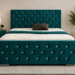 Modern Teal Upholstered Bed Frame – Luxury Diamond Quilted Double Bed