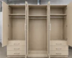 Modern 6 Door Beige Wardrobe with 6 Drawers & Double Mirrors –  Stylish Bedroom Storage - Image 3