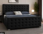 Modern Black Upholstered Double Bed Frame – 160×200cm - Image 2