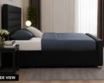Modern Black Upholstered Double Bed Frame – 160×200cm - Image 3