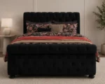 Black Velvet Sleigh King Size Bed - 160 × 200 cm Upholstered Bed - Image 2