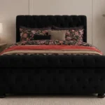 Elegant Black Double Bed Frame - Luxury Sleigh Bed 140 × 190 cm