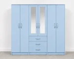 Modern 6 Door Blue Wardrobe with 3 Drawers & 2 Mirrors  –  Stylish Bedroom Wardrobe - Image 2