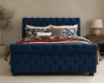 Elegant Deep Blue King Bed Frame-Luxury Sleigh Bed 160 × 200 cm - Image 2